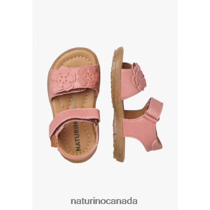 Kids BEGONIA Z2N0TL231 Naturino Nappa Leather Sandals with Applied Flowers Bright Pink