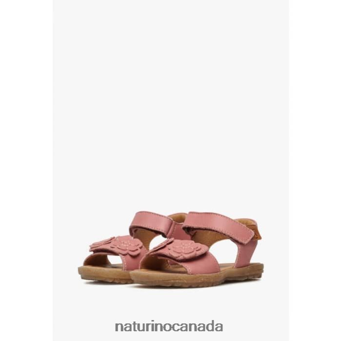 Kids BEGONIA Z2N0TL231 Naturino Nappa Leather Sandals with Applied Flowers Bright Pink