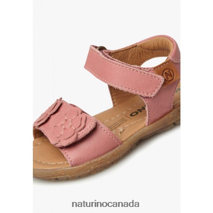 Kids BEGONIA Z2N0TL231 Naturino Nappa Leather Sandals with Applied Flowers Bright Pink