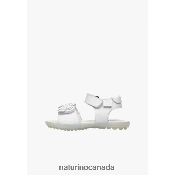Kids BEGONIA Z2N0TL246 Naturino Leather Sandals with Applied Flowers White