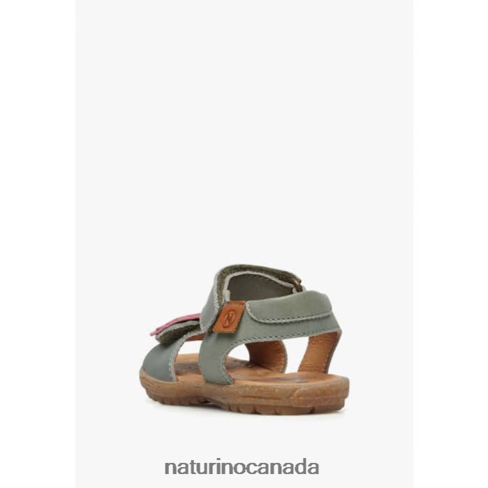 Kids BEGONIA Z2N0TL248 Naturino Nappa Leather Sandals with Applied Flowers Green-Pink