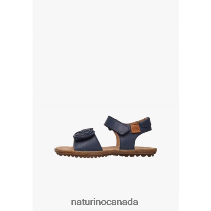 Kids BEGONIA Z2N0TL334 Naturino Nappa Leather Sandals with Applied Flowers Navy