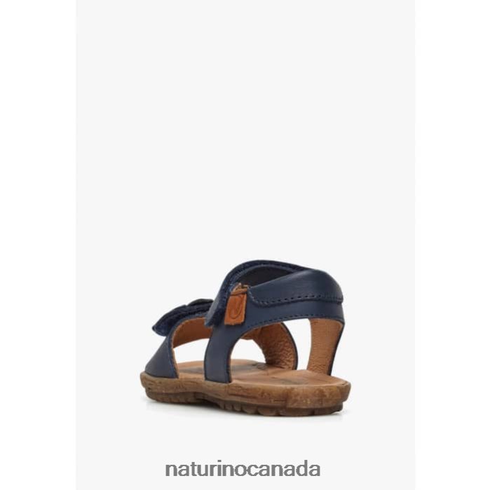 Kids BEGONIA Z2N0TL334 Naturino Nappa Leather Sandals with Applied Flowers Navy