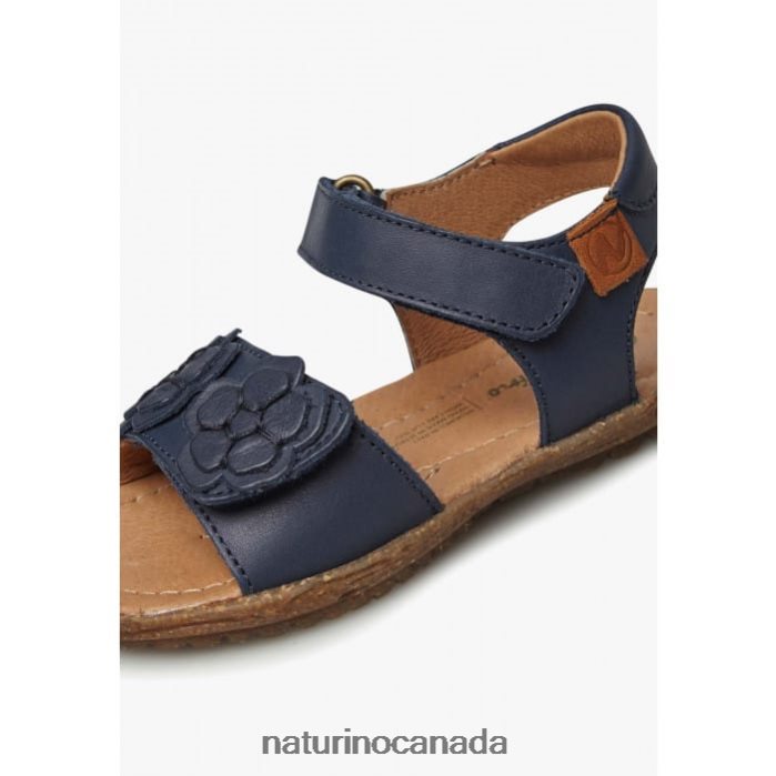 Kids BEGONIA Z2N0TL334 Naturino Nappa Leather Sandals with Applied Flowers Navy