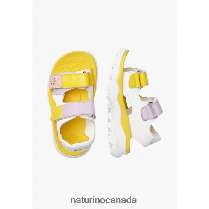 Kids GAHO JUNIOR Z2N0TL29 Naturino Faux Leather Active Sandals White-Yellow-Pink