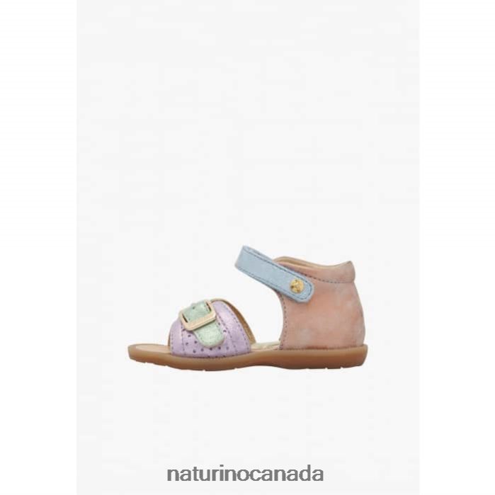 Kids JEAD Z2N0TL245 Naturino Leather and Suede Sandals Pink-Light Blue-Green