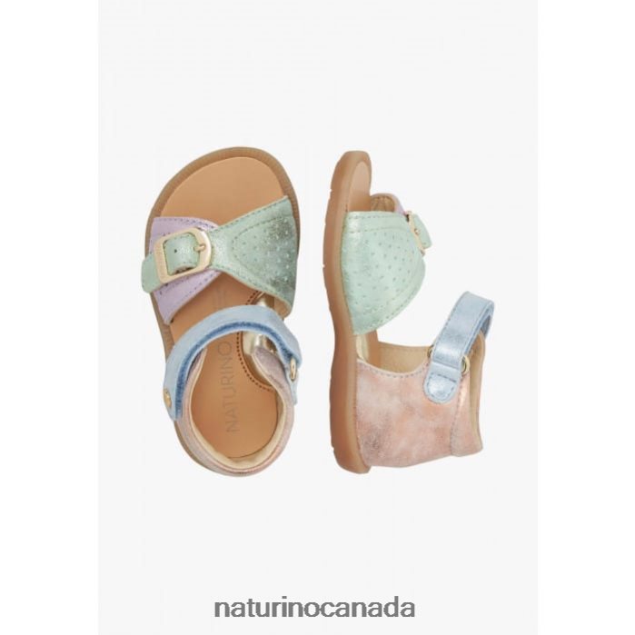 Kids JEAD Z2N0TL245 Naturino Leather and Suede Sandals Pink-Light Blue-Green