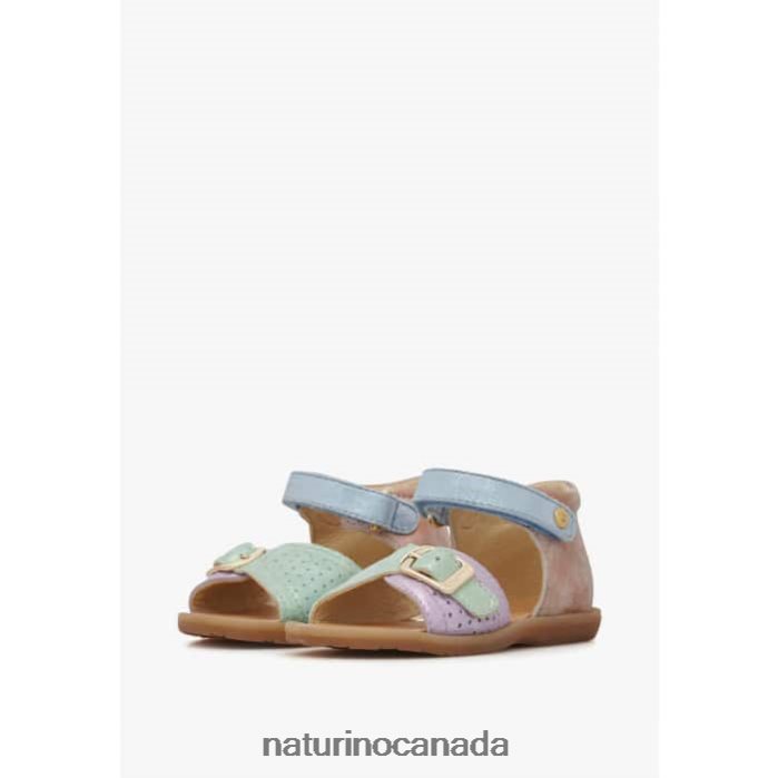 Kids JEAD Z2N0TL245 Naturino Leather and Suede Sandals Pink-Light Blue-Green