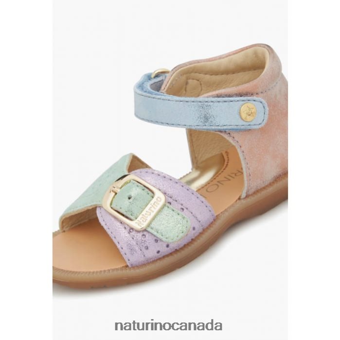 Kids JEAD Z2N0TL245 Naturino Leather and Suede Sandals Pink-Light Blue-Green