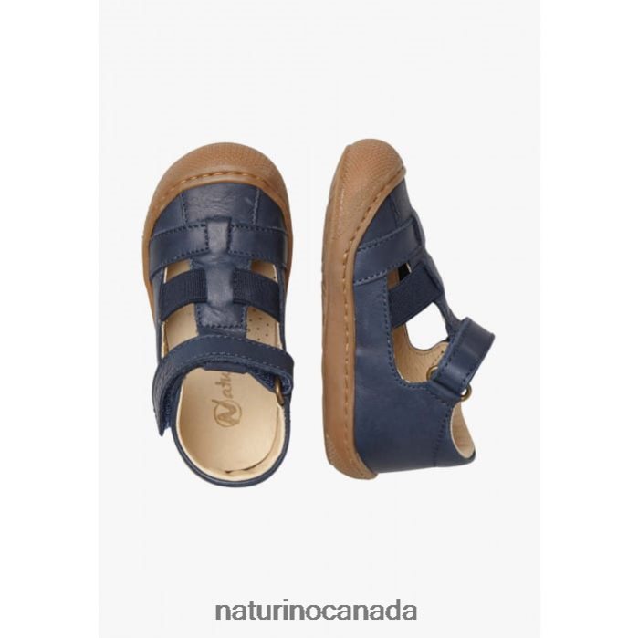 Kids LANGEN Z2N0TL597 Naturino Semi-Closed Sandals with Elastic Insert Navy
