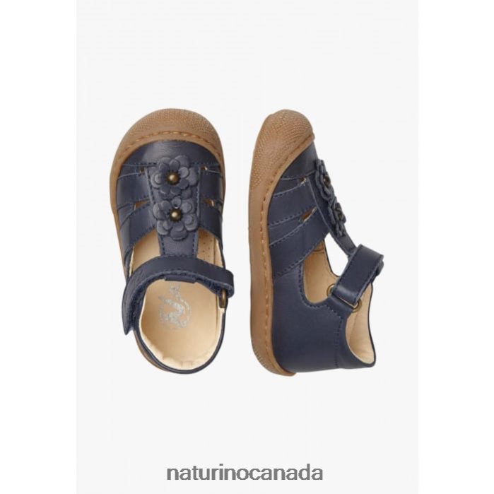 Kids MAGGY Z2N0TL593 Naturino Semi-Closed Sandals with Applied Flowers Blue