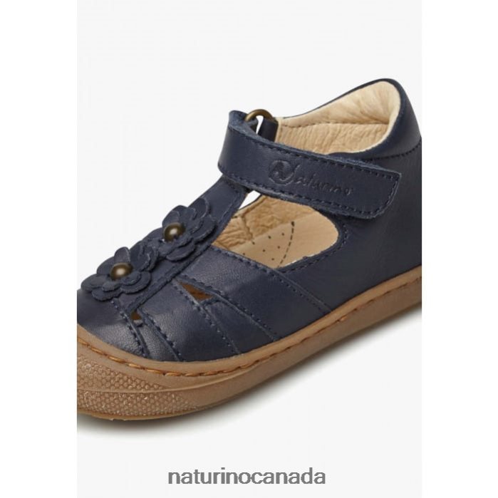 Kids MAGGY Z2N0TL593 Naturino Semi-Closed Sandals with Applied Flowers Blue