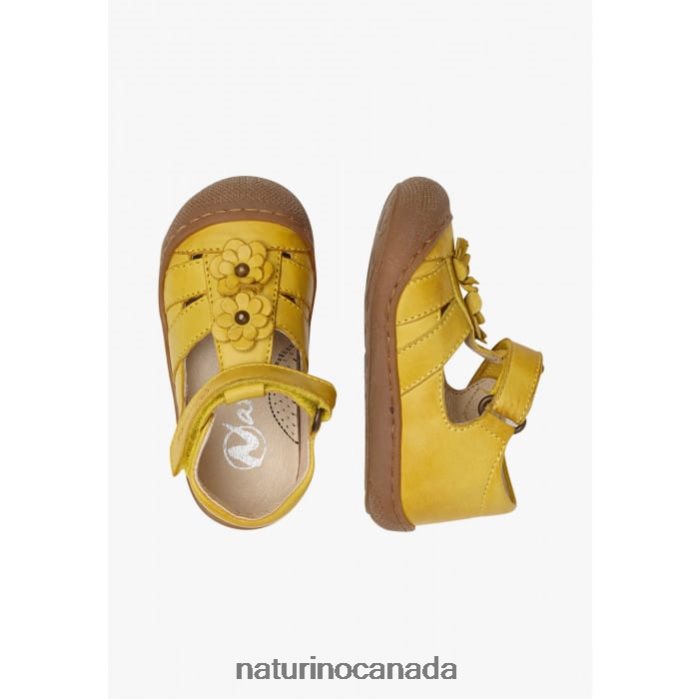 Kids MAGGY Z2N0TL594 Naturino Semi-Closed Sandals with Applied Flowers Yellow