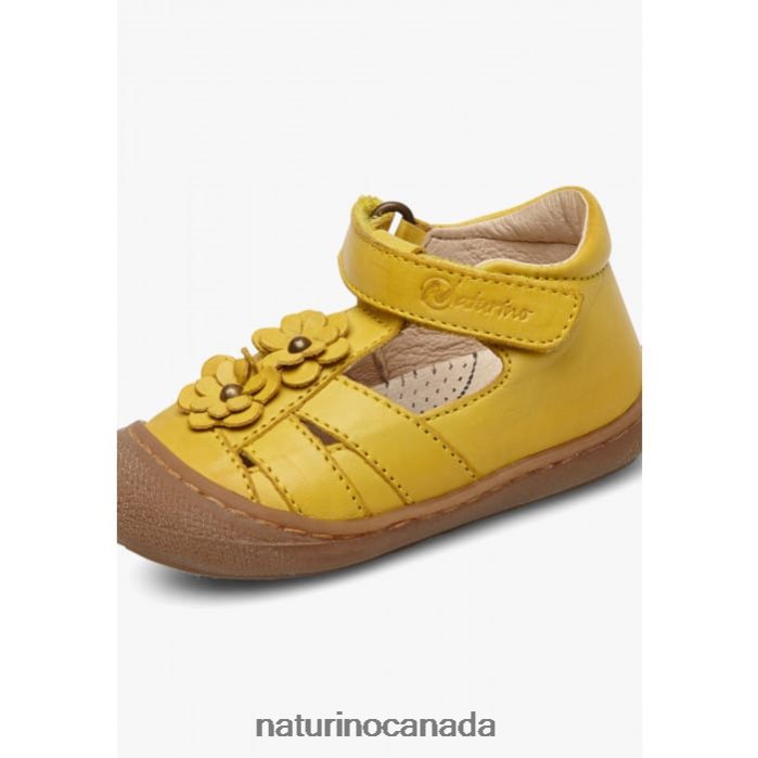 Kids MAGGY Z2N0TL594 Naturino Semi-Closed Sandals with Applied Flowers Yellow