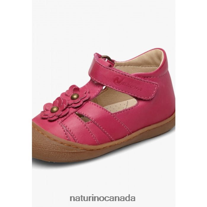 Kids MAGGY Z2N0TL595 Naturino Semi-Closed Sandals with Applied Flowers Fuchsia