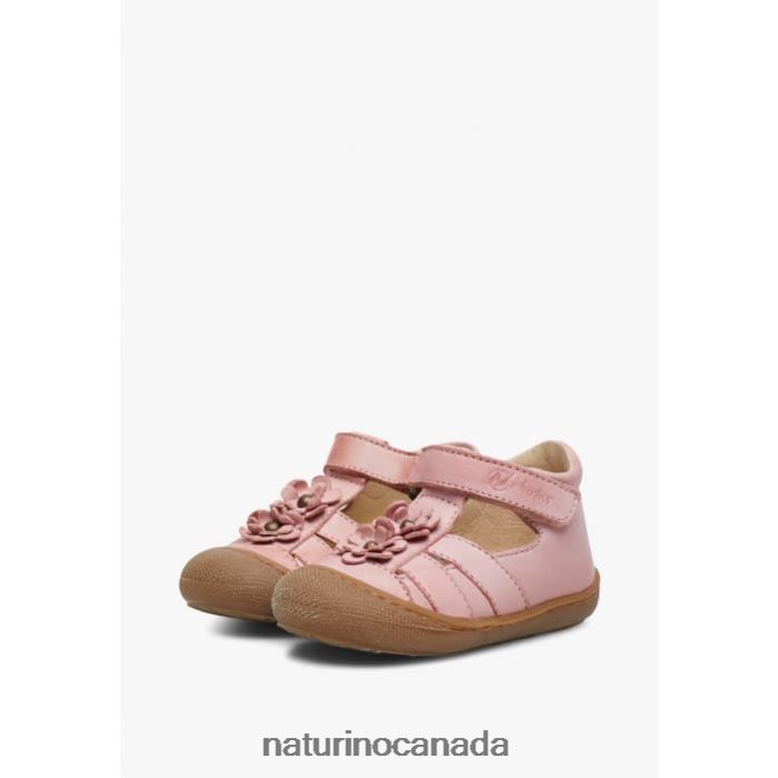 Kids MAGGY Z2N0TL596 Naturino Semi-Closed Sandals with Applied Flowers Pink