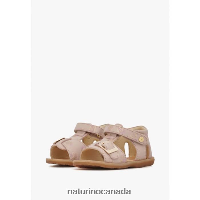 Kids QUARZO Z2N0TL230 Naturino Leather Sandals with Glitter Print Powder Pink