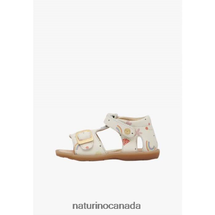 Kids QUARZO Z2N0TL296 Naturino Leather Sandals with Print Milk