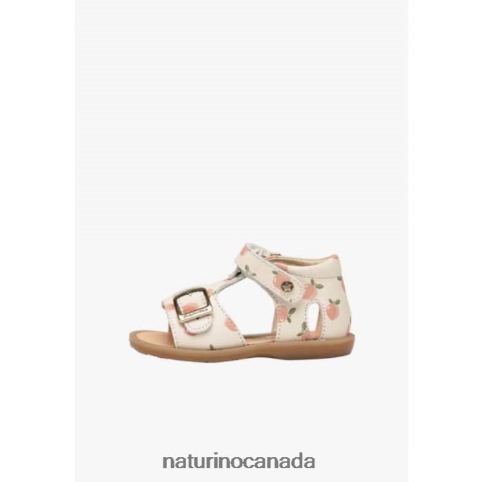 Kids QUARZO Z2N0TL307 Naturino Apricot Print Leather Sandals Milk