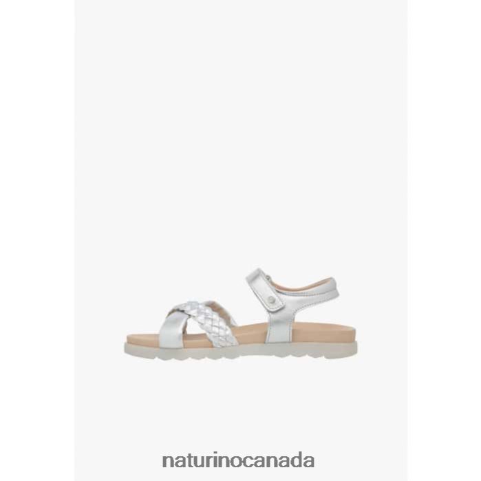 Kids RUSSET Z2N0TL550 Naturino Metallic Leather Sandals Silver