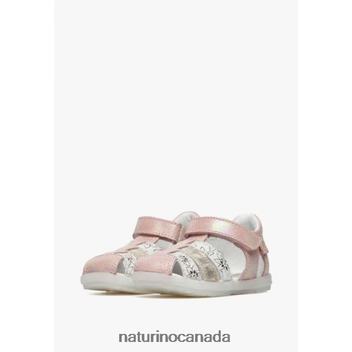 Kids SEE Z2N0TL249 Naturino Metallic Leather Semi Closed Sandals Pink-Platinum