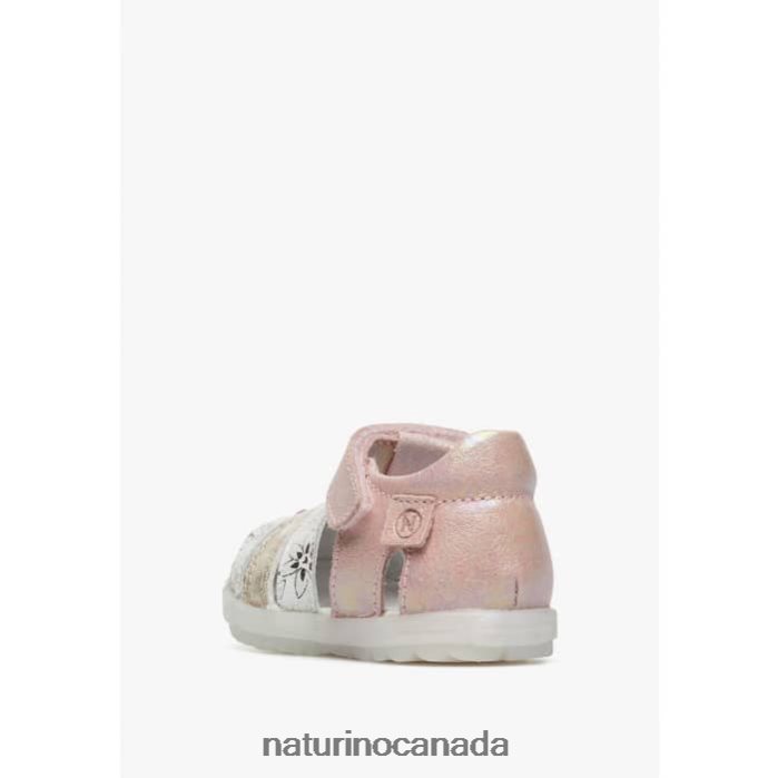 Kids SEE Z2N0TL249 Naturino Metallic Leather Semi Closed Sandals Pink-Platinum