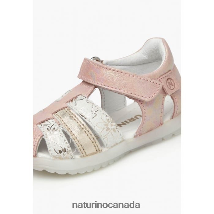 Kids SEE Z2N0TL249 Naturino Metallic Leather Semi Closed Sandals Pink-Platinum