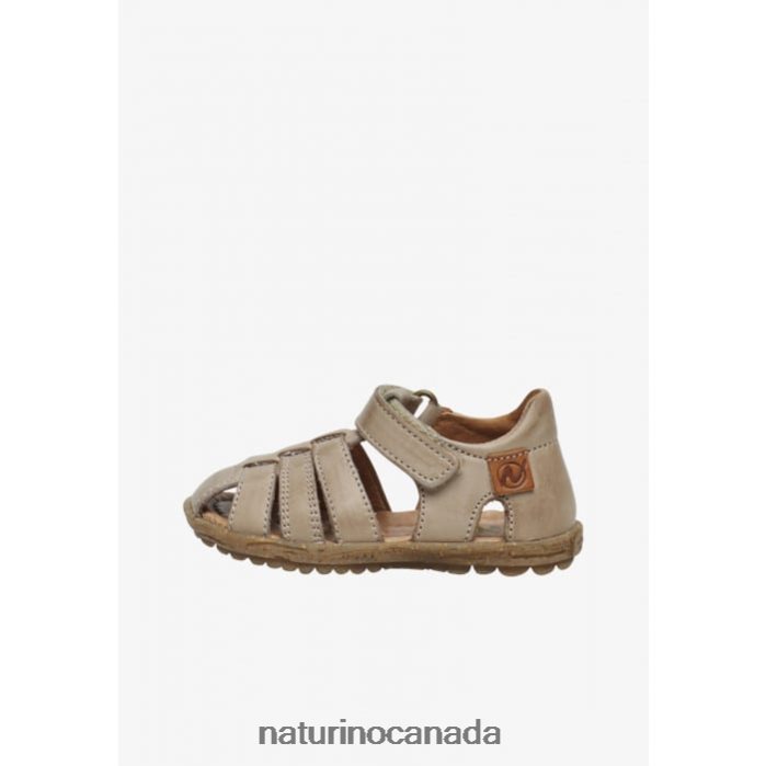 Kids SEE Z2N0TL262 Naturino Semi-Closed Leather Sandals Dove Grey