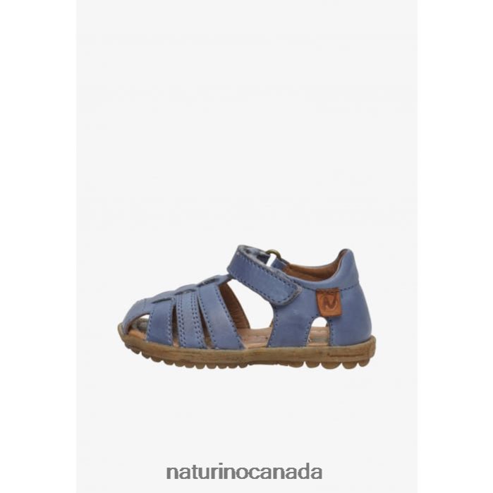 Kids SEE Z2N0TL272 Naturino Semi-Closed Leather Sandals Sky Blue