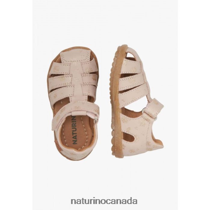 Kids SEE Z2N0TL298 Naturino Leather Sandals with Glitter Print Powder Pink