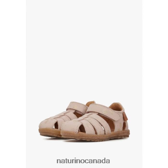 Kids SEE Z2N0TL298 Naturino Leather Sandals with Glitter Print Powder Pink