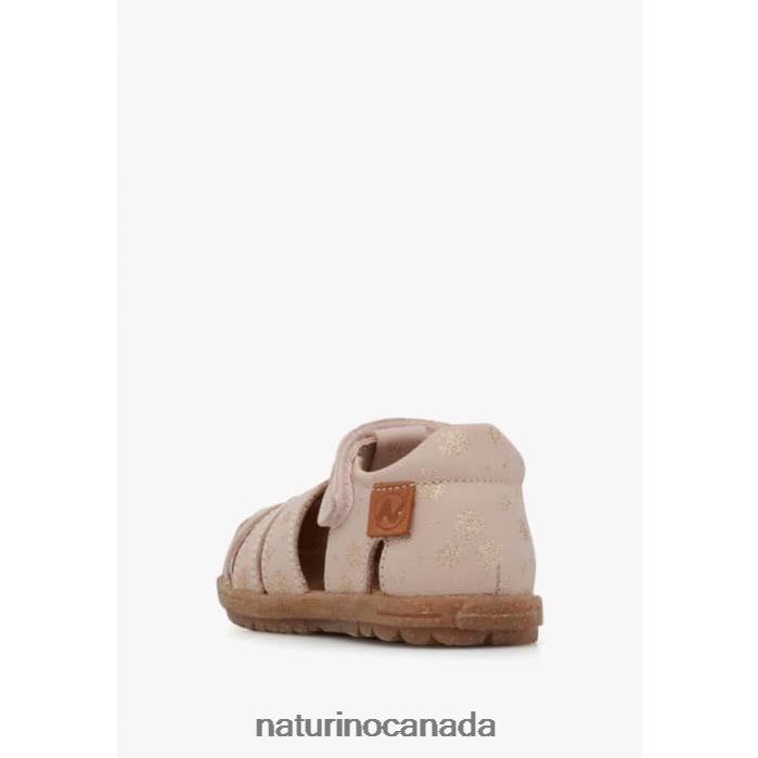 Kids SEE Z2N0TL298 Naturino Leather Sandals with Glitter Print Powder Pink