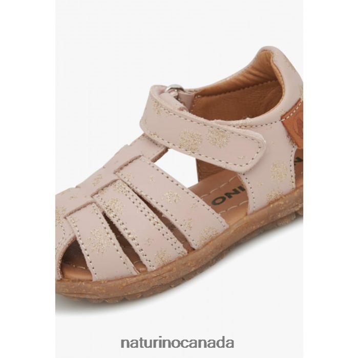 Kids SEE Z2N0TL298 Naturino Leather Sandals with Glitter Print Powder Pink