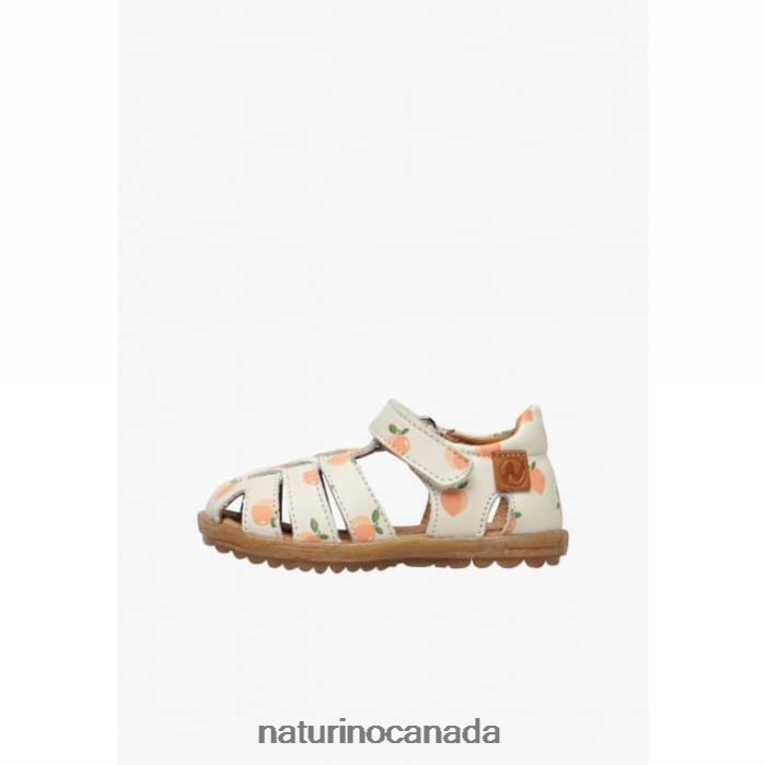 Kids SEE Z2N0TL303 Naturino Apricot Print Leather Sandals Cream