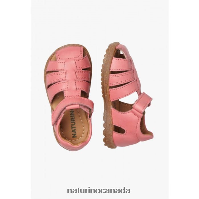 Kids SEE Z2N0TL315 Naturino Semi-Closed Leather Sandals Coral