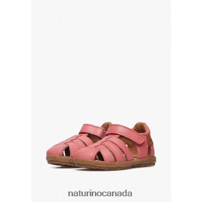 Kids SEE Z2N0TL315 Naturino Semi-Closed Leather Sandals Coral
