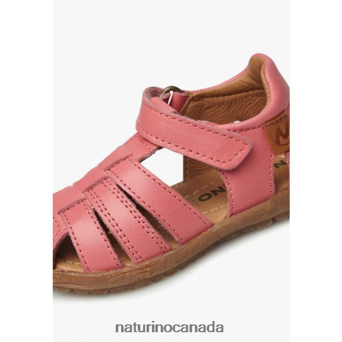 Kids SEE Z2N0TL315 Naturino Semi-Closed Leather Sandals Coral