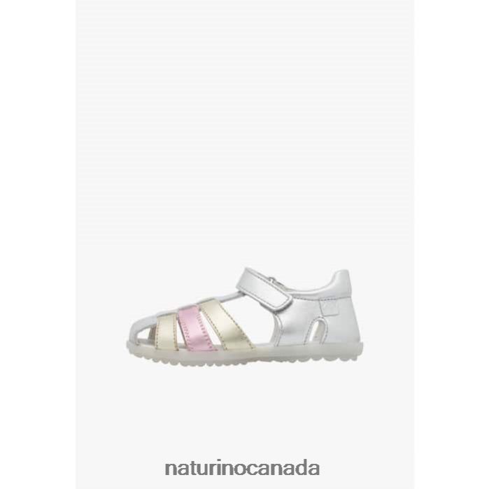 Kids SEE Z2N0TL329 Naturino Metallic Leather Semi Closed Sandals Silver-Platinum