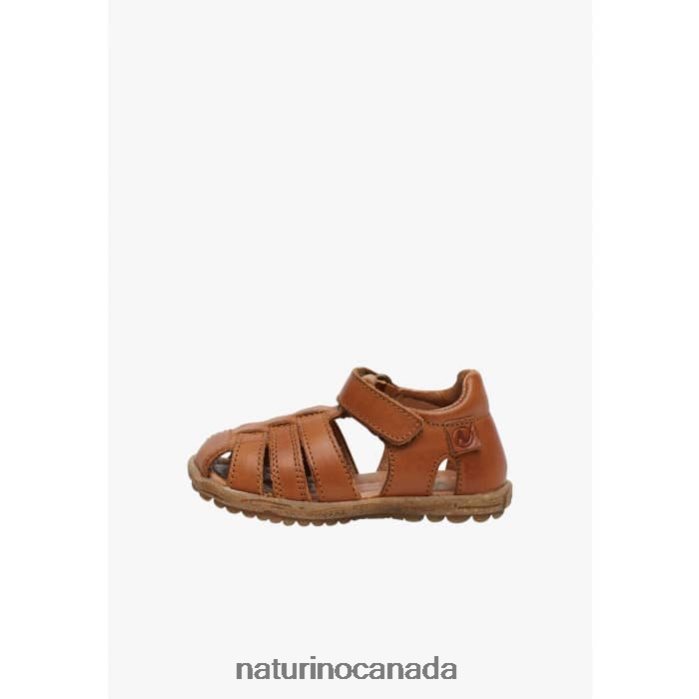 Kids SEE Z2N0TL338 Naturino Semi-Closed Leather Sandals Cognac