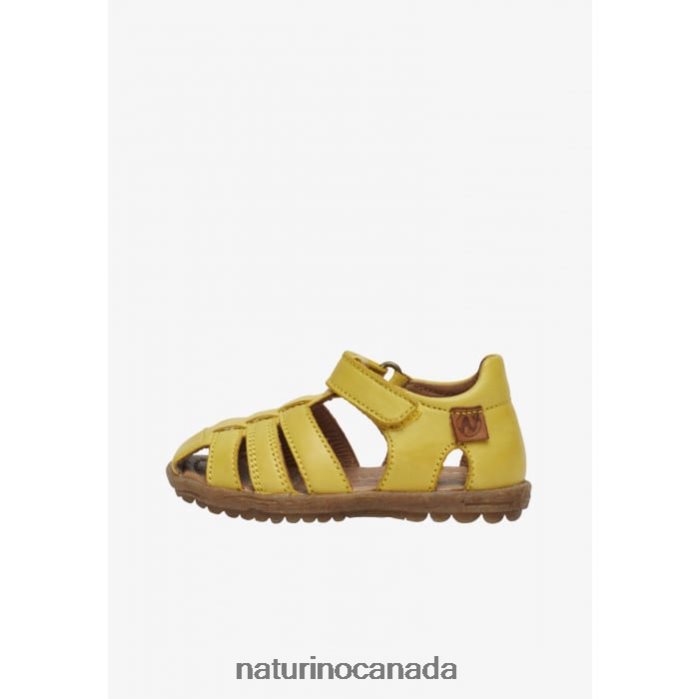 Kids SEE Z2N0TL353 Naturino Semi-Closed Leather Sandals Yellow