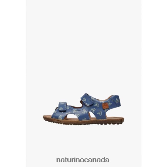 Kids SKY Z2N0TL228 Naturino Nappa Leather Sandals with Boat Print Light Blue
