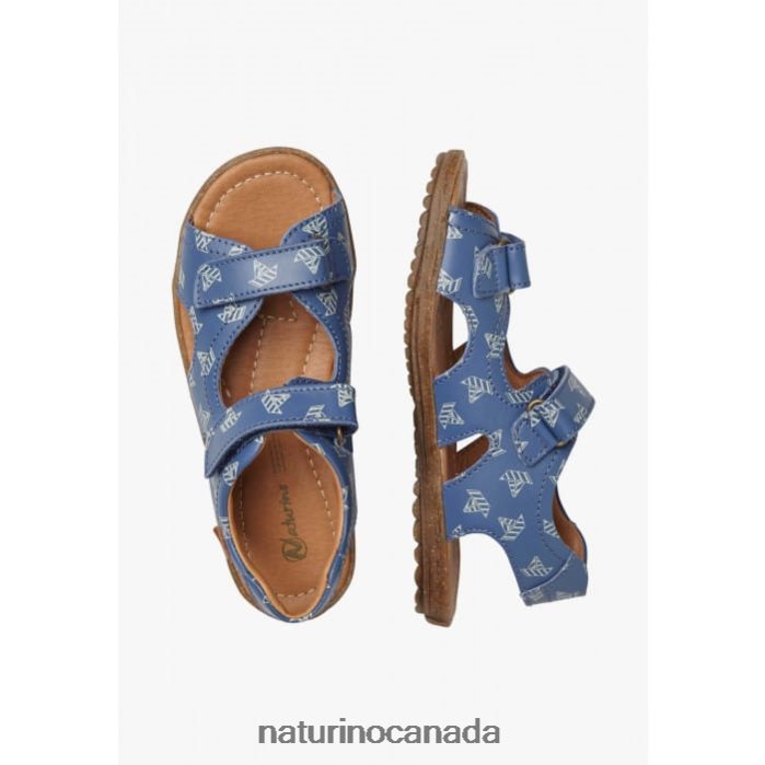 Kids SKY Z2N0TL228 Naturino Nappa Leather Sandals with Boat Print Light Blue