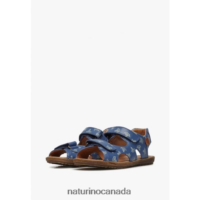 Kids SKY Z2N0TL228 Naturino Nappa Leather Sandals with Boat Print Light Blue