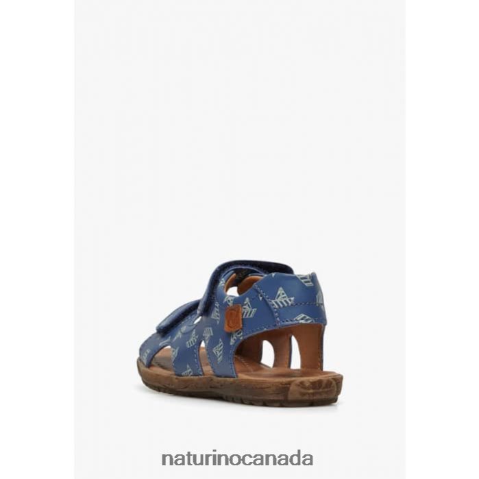 Kids SKY Z2N0TL228 Naturino Nappa Leather Sandals with Boat Print Light Blue