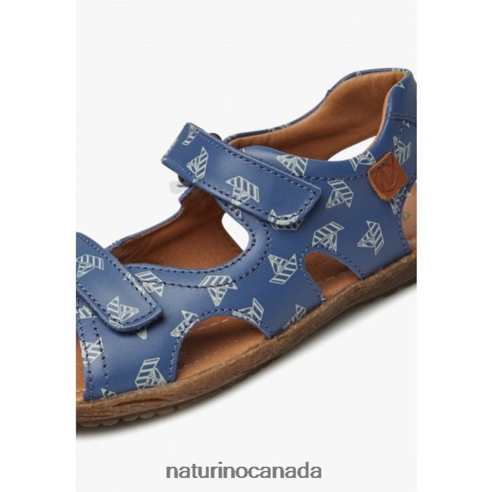 Kids SKY Z2N0TL228 Naturino Nappa Leather Sandals with Boat Print Light Blue