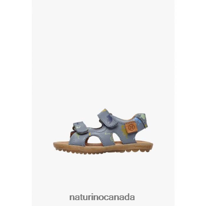 Kids SKY Z2N0TL325 Naturino Leather Sandals with Dinosaur Print Sky Blue
