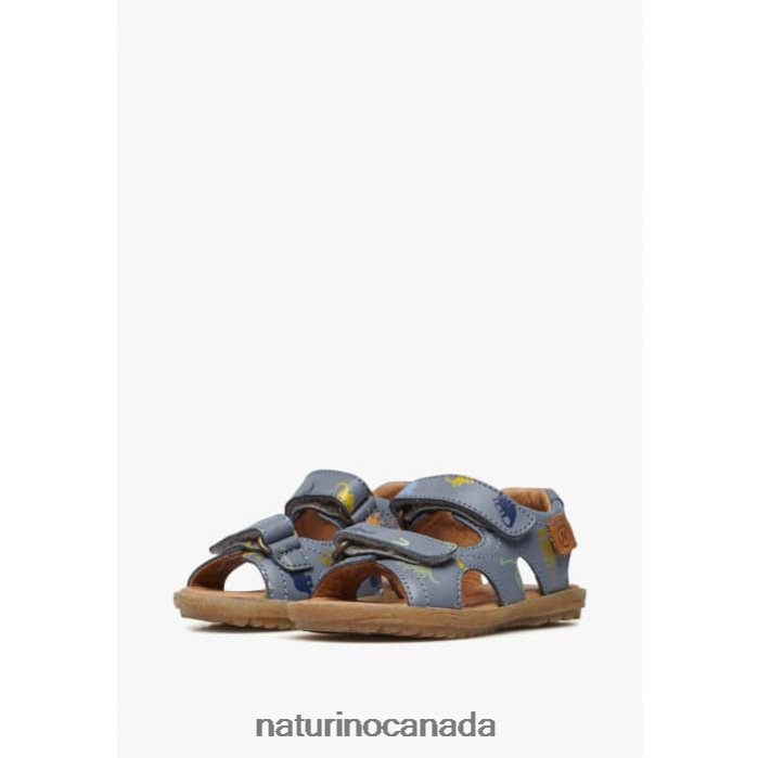 Kids SKY Z2N0TL325 Naturino Leather Sandals with Dinosaur Print Sky Blue