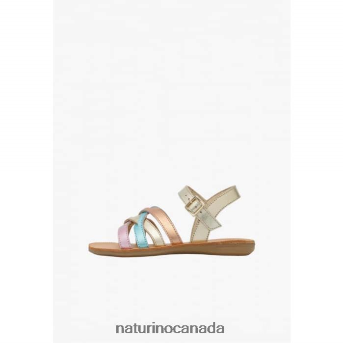 Kids VALLA Z2N0TL554 Naturino Metallic Leather Sandals Platinum