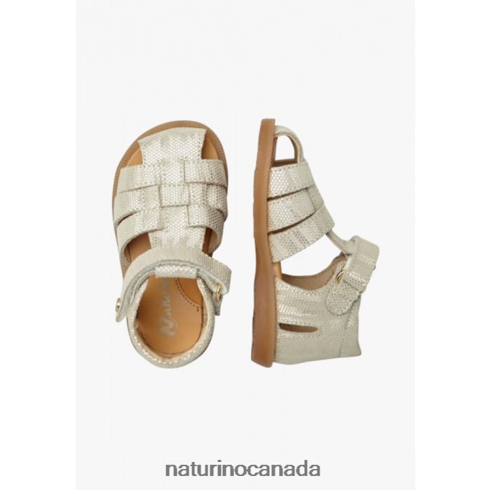 Kids ZAFFIRO Z2N0TL331 Naturino Semi-Open Sandals In Laminated Suede Platinum