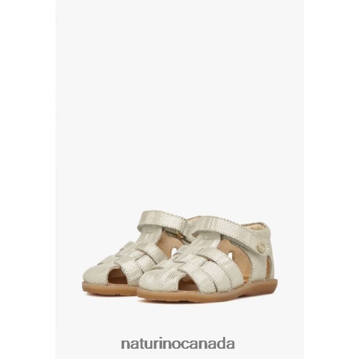 Kids ZAFFIRO Z2N0TL331 Naturino Semi-Open Sandals In Laminated Suede Platinum